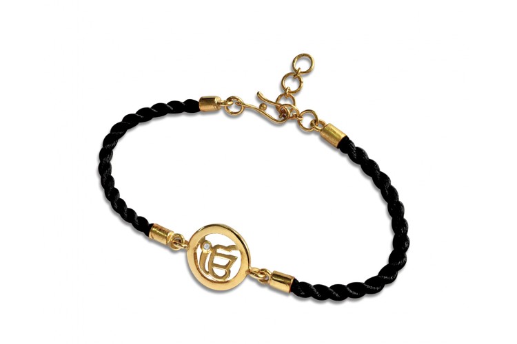 Ik onkaar Bracelet On Nylon Thread with Gold Plated Adjustable Silver Lock for Girls